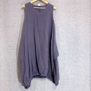 Match Point Linen Women Tunic Dress Small Gray Sleeveless Bubble Hem Crossover
